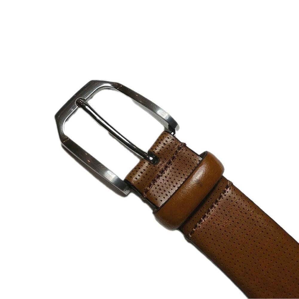 Men's Dress Belt Johnston Murphy Brown Leather Silver Buckle Size 42 Perforated